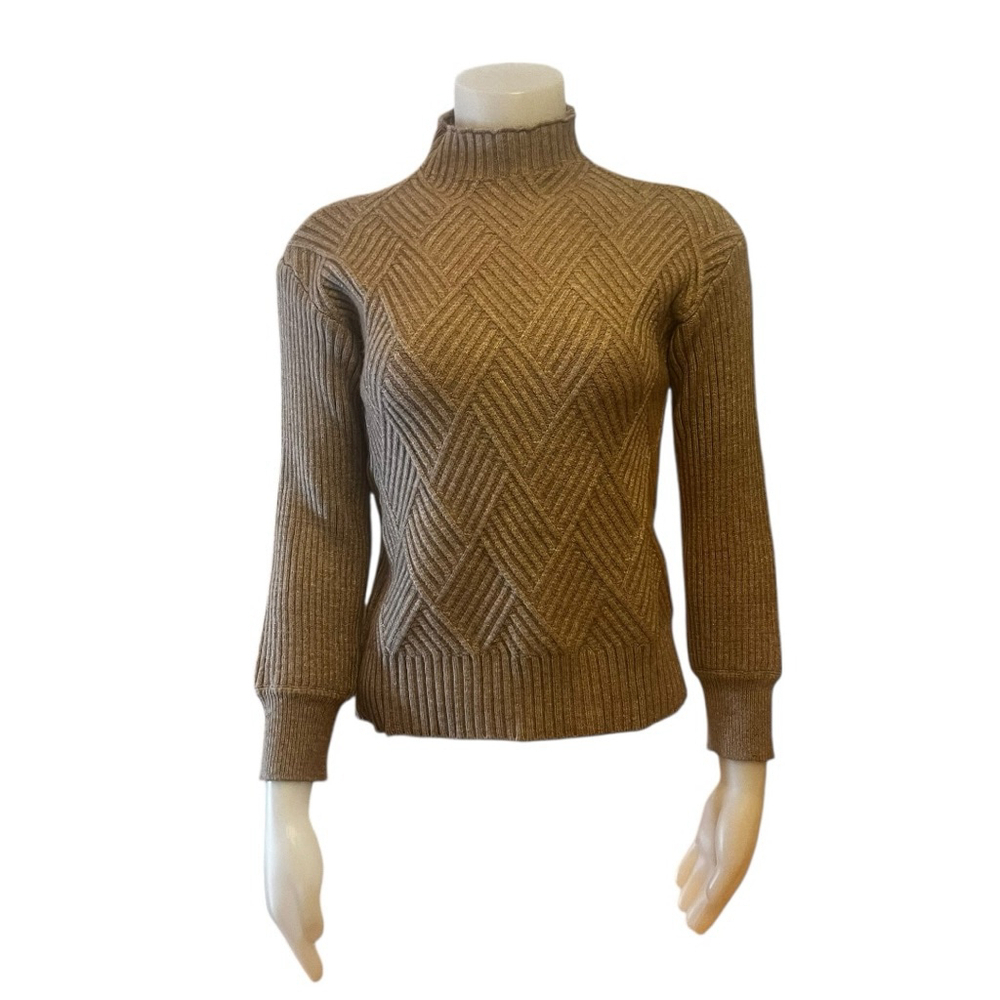 Women's Diamond-Rib Mid-Weight Mock Neck Sweater, S, Neutral Taupe